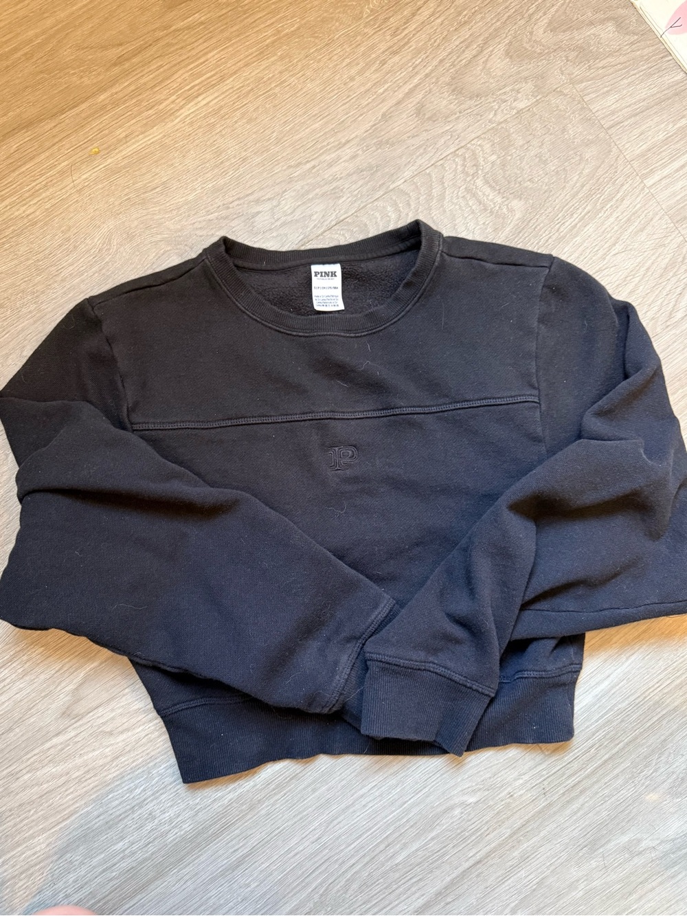 PINK Victoria's Secret Black Cropped Crewneck Sweater